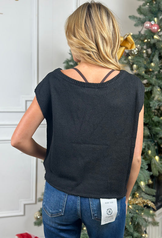 Asymmetry Shoulder Sweater Top , Black