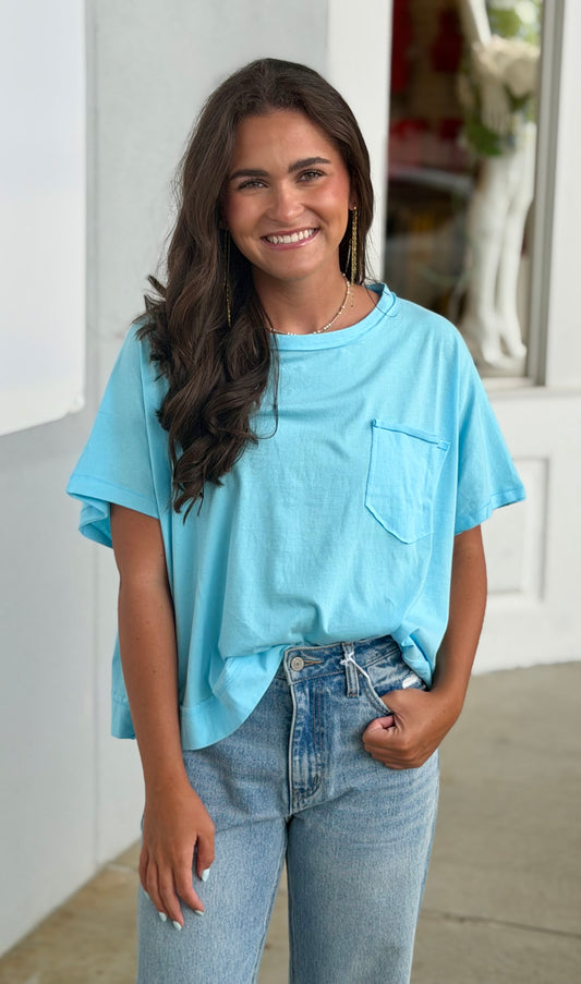 Oversized Boxy Top, Sky Blue