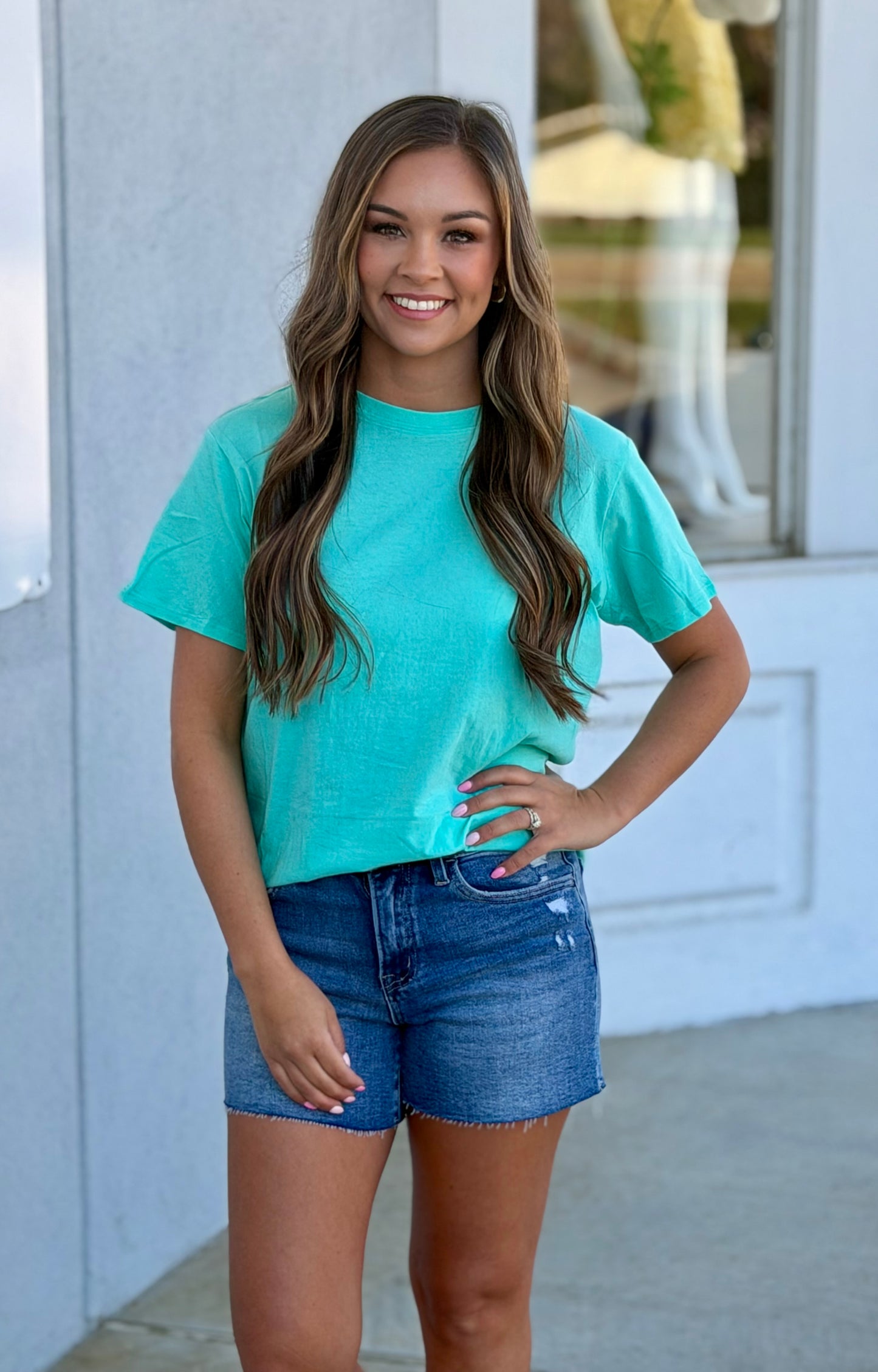 Cotton Boyfriend Round Neck Tee, Mint