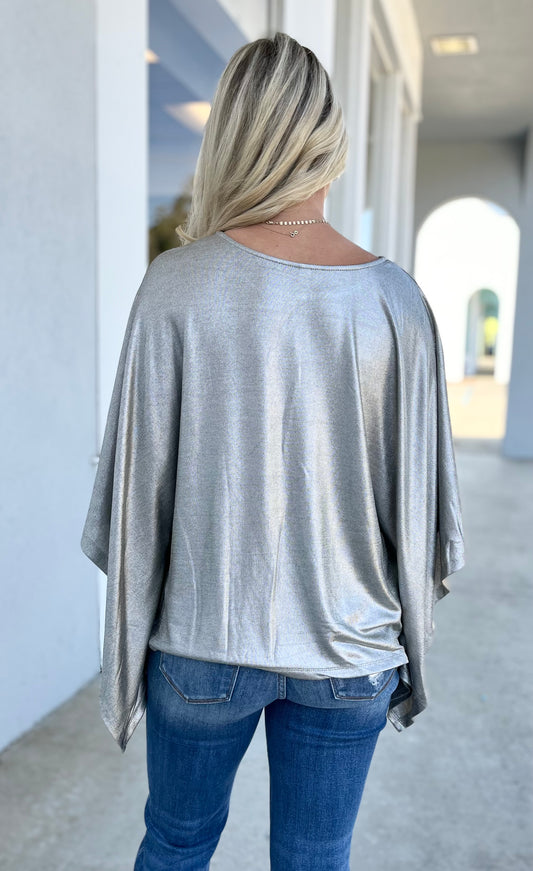 Grey Round Neck Poncho Top