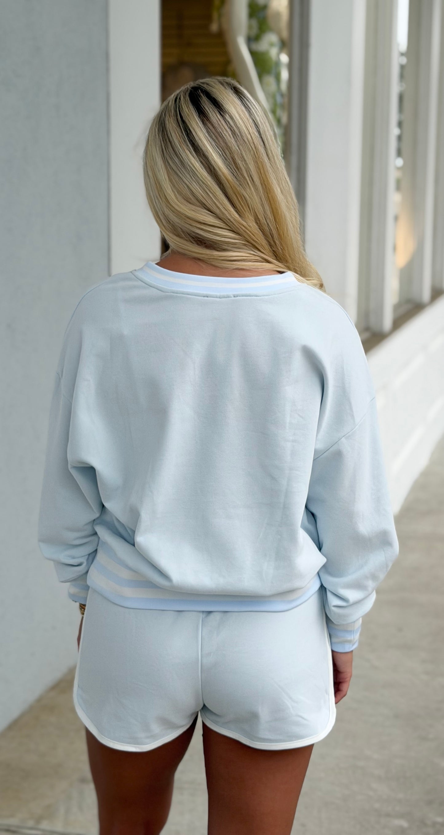 Striped Pullover and Short SET, Baby Blue