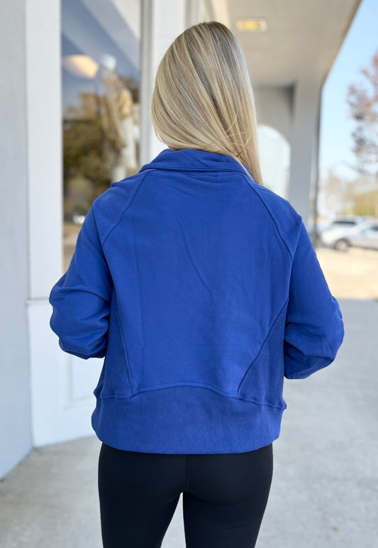 Blue Half Zip Sweater with Pockets