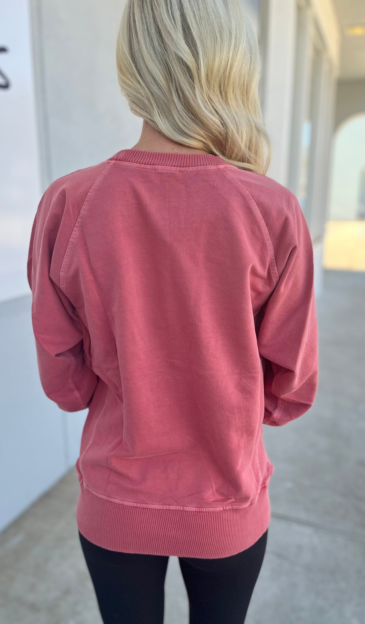 French Terry Pullover With Pockets, Ruby