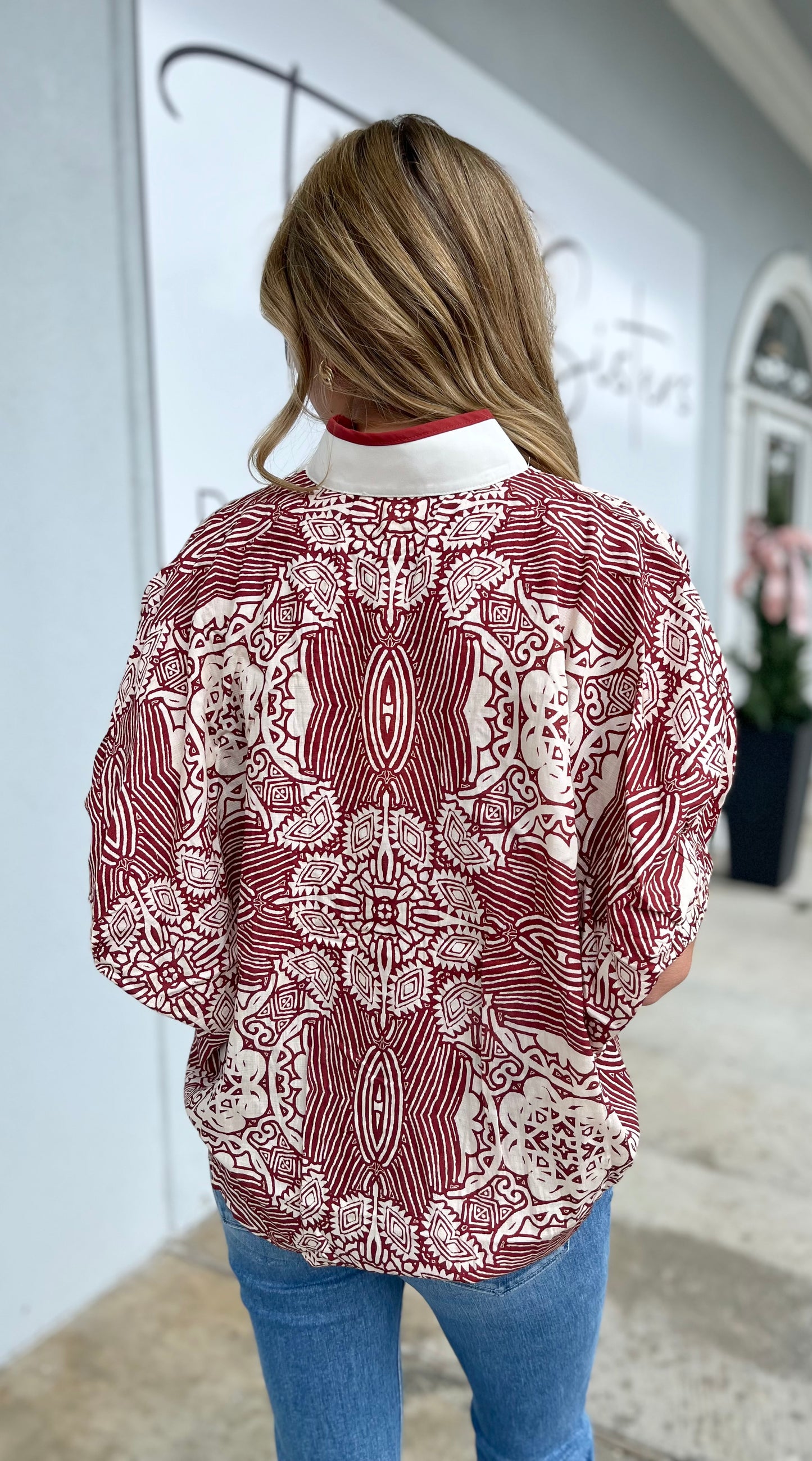 Rust Multi-Pattern Short Dolman Sleeve Top