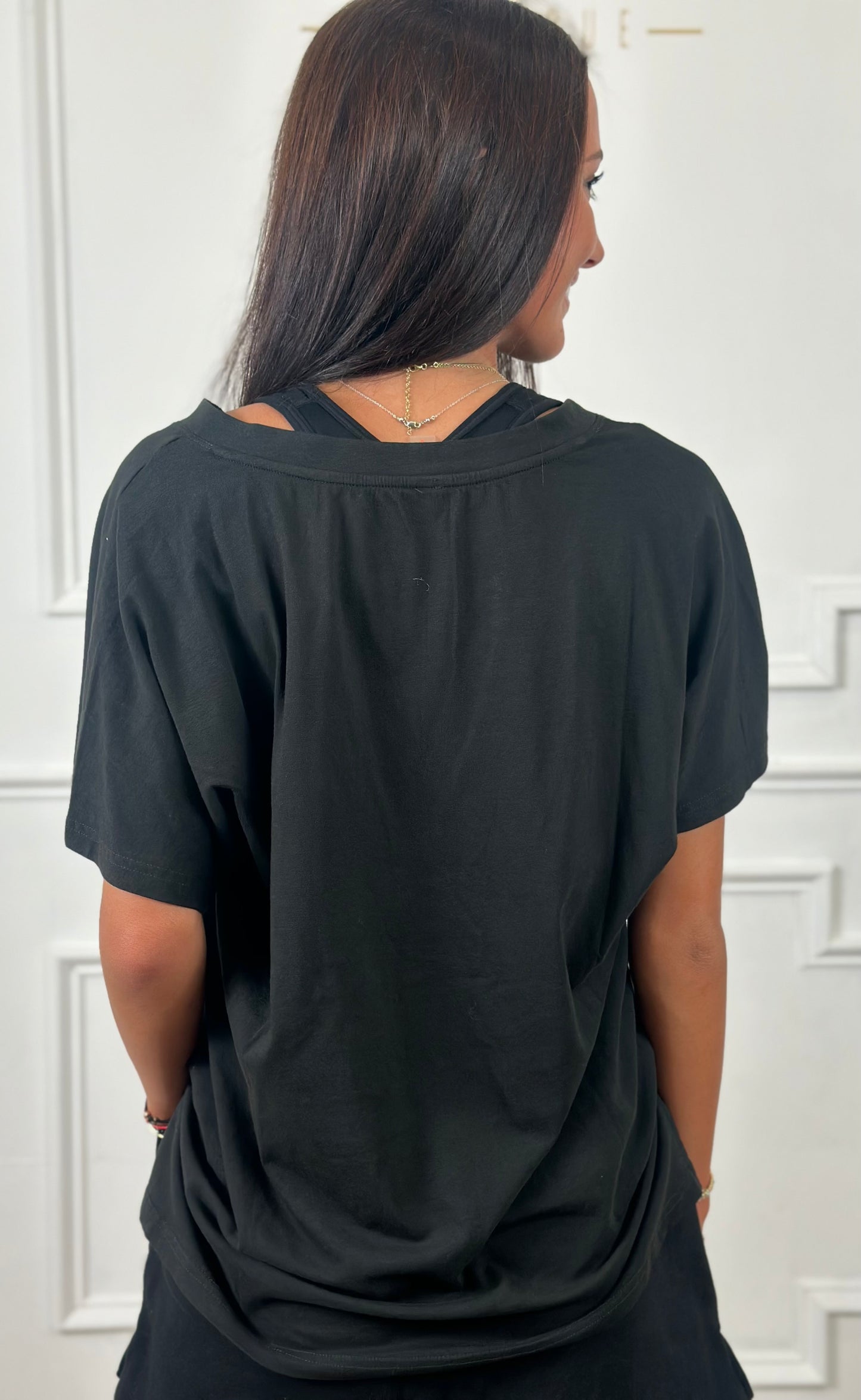 Black Cotton Henley Tee