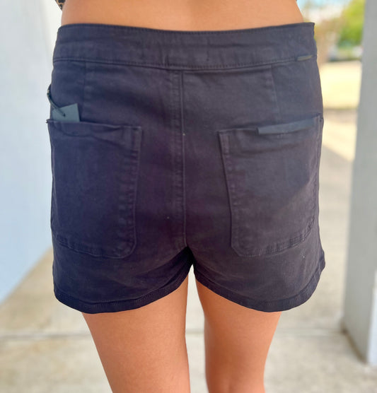Black High Rise Button Down Skort