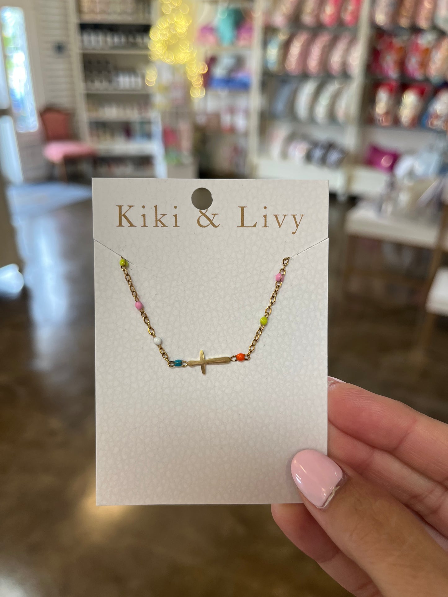 Beaded Sideways Cross Multi Color