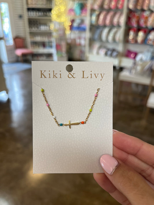 Beaded Sideways Cross Multi Color