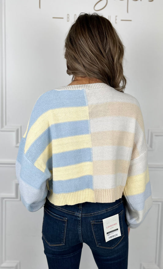 Yellow Multi Stripe Crop Sweater