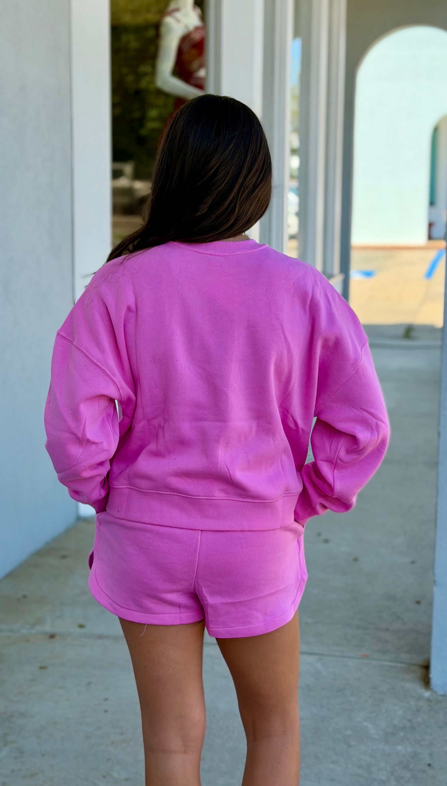 Fleece Long Sleeve Sweatshirt & Short SET, Candy Pink