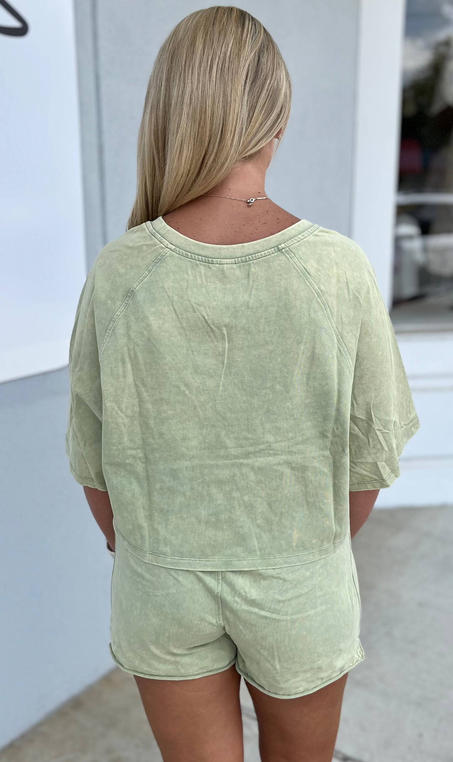 Round Neck Cropped Tee and Short SET, Sage
