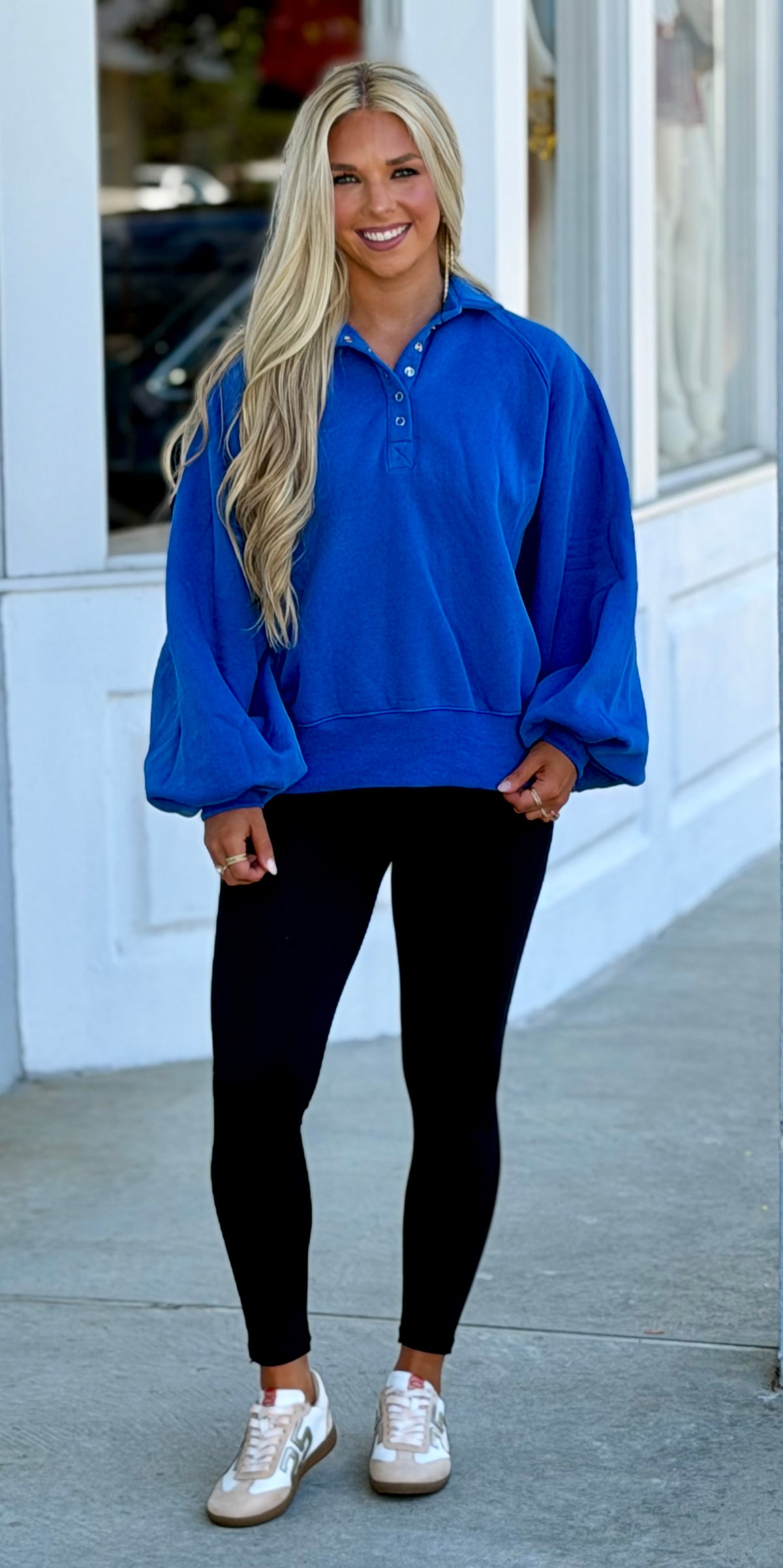 Cobalt Blue Piper Snap Button Collared Sweater