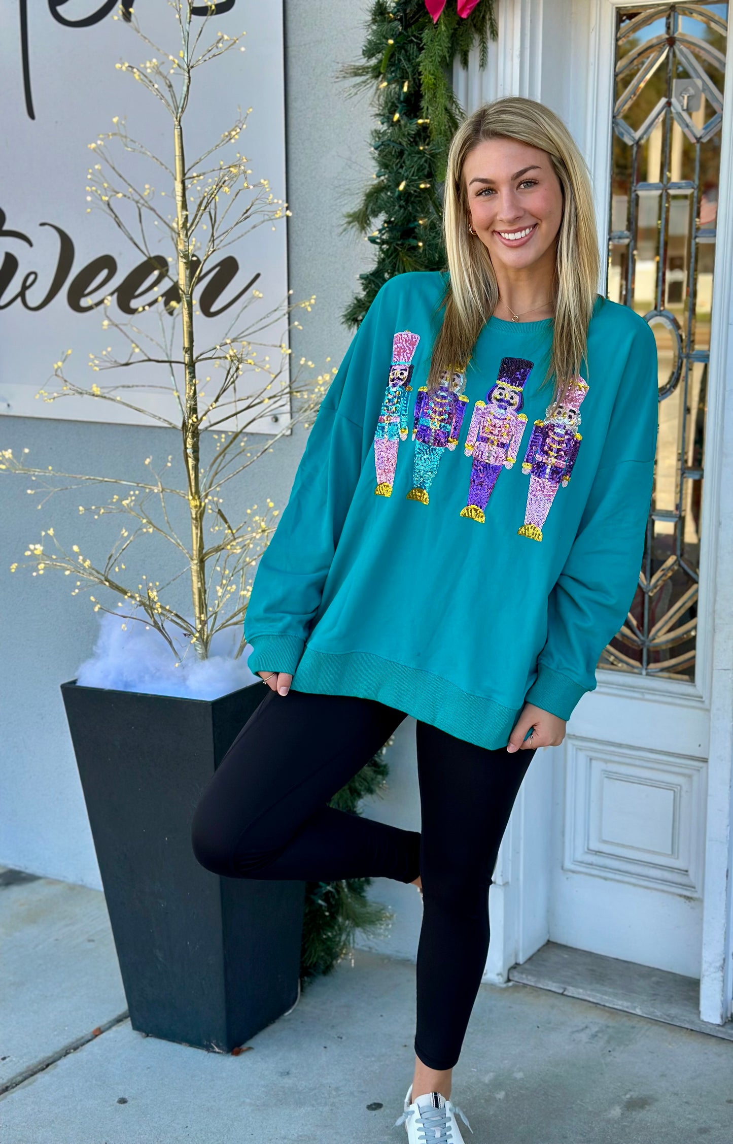 Sequin Nutcracker Oversized Sweatshirt , Jade