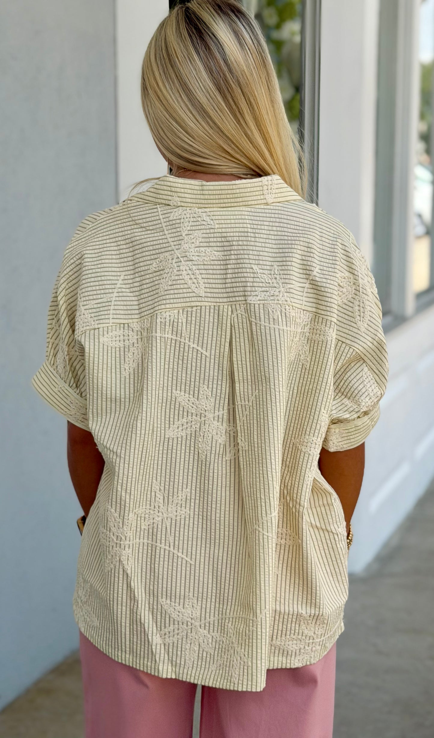 Butter Striped Embroidered Blouse With Scallop Trim