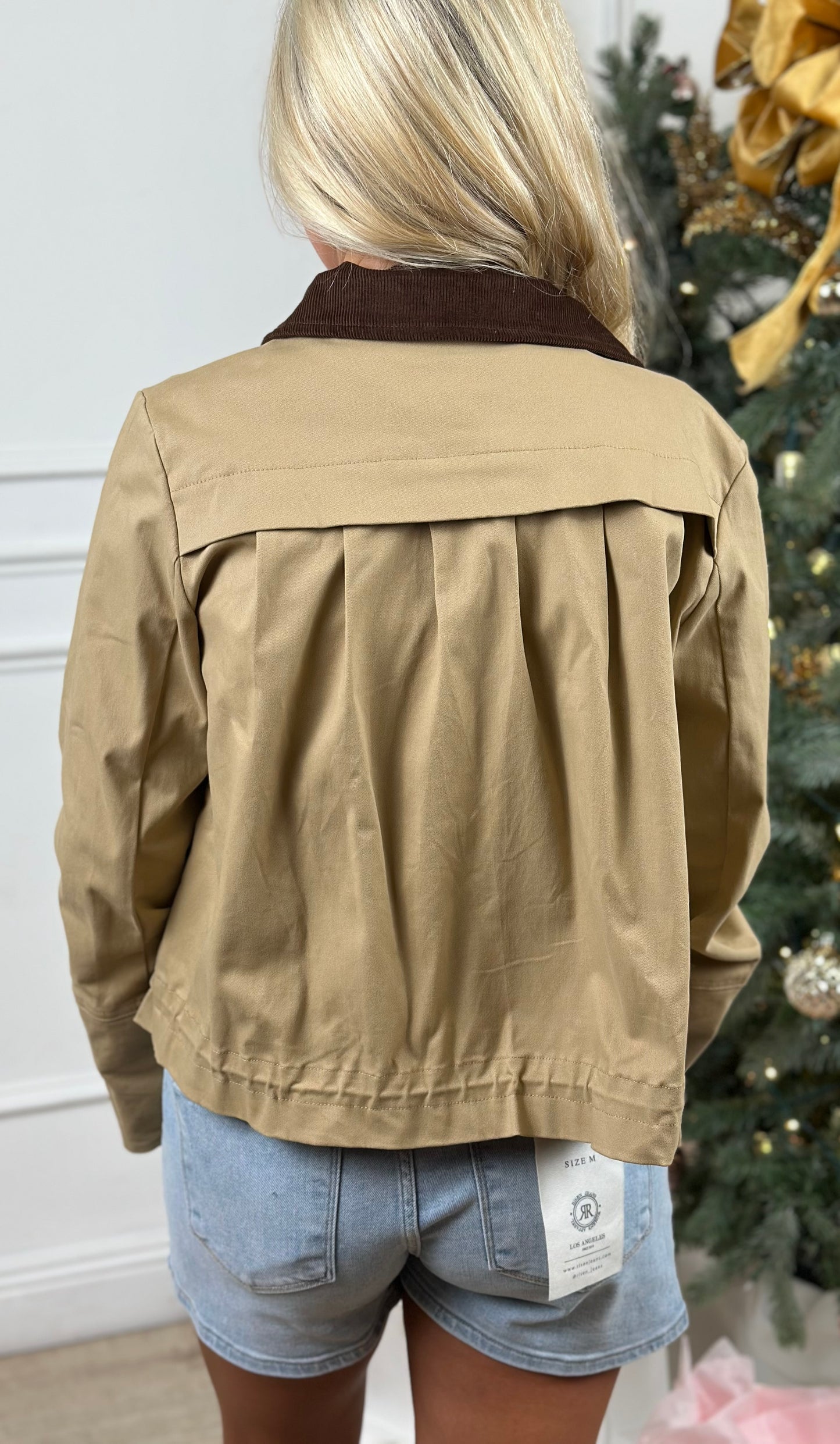 Khaki Corduroy Zip Up Jacket