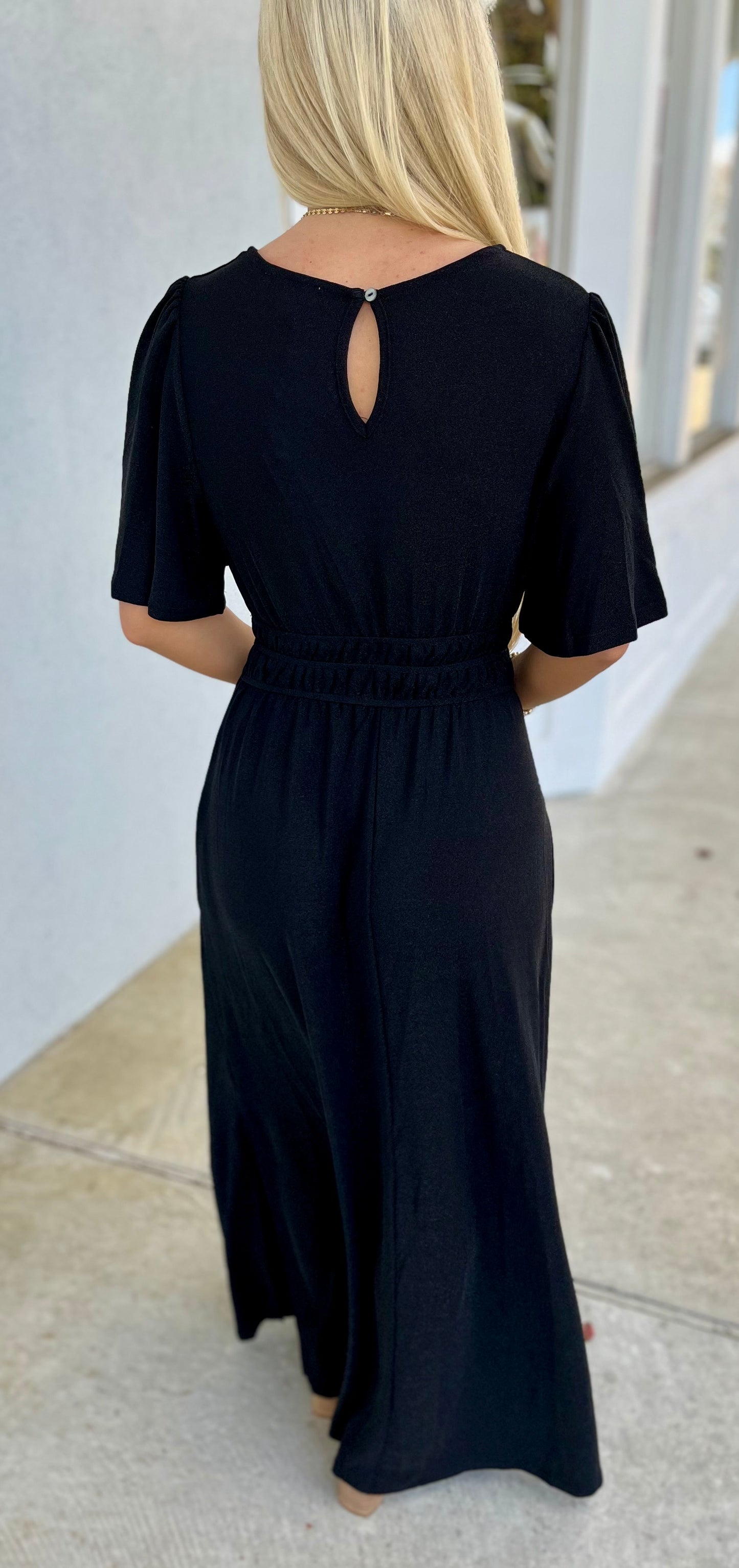 Bell Sleeve Metallic Maxi Dress, Black
