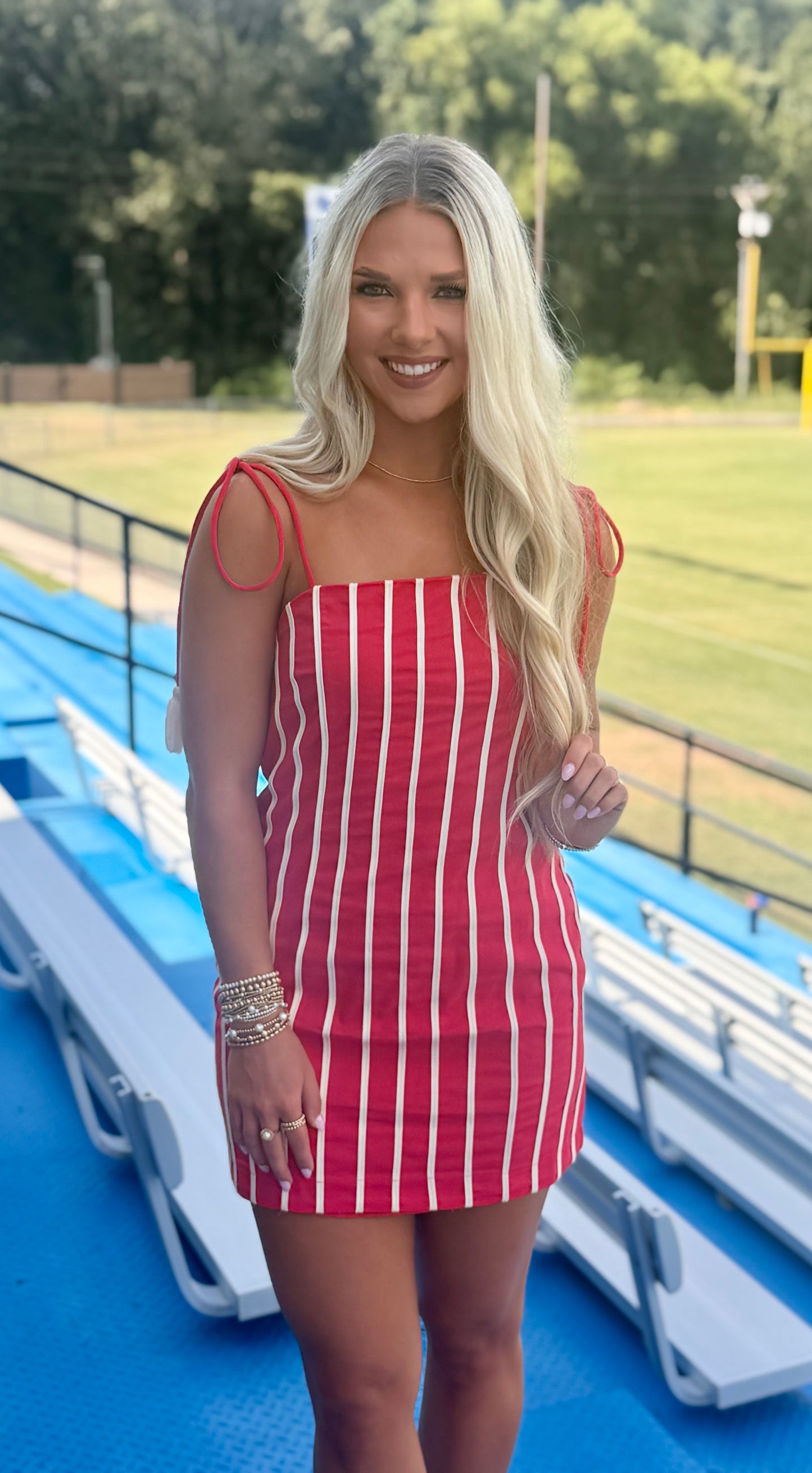 Cord Trim Mini Dress With Tassel Straps, Red