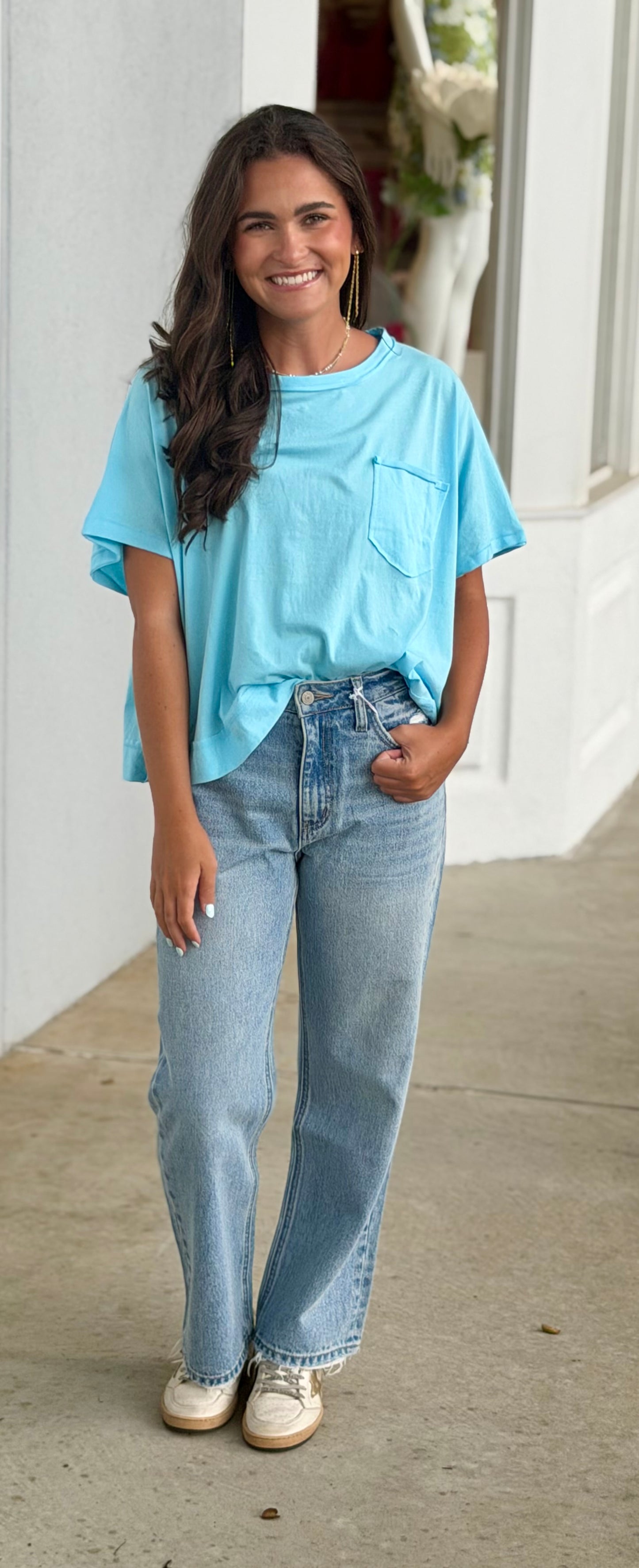 Oversized Boxy Top, Sky Blue
