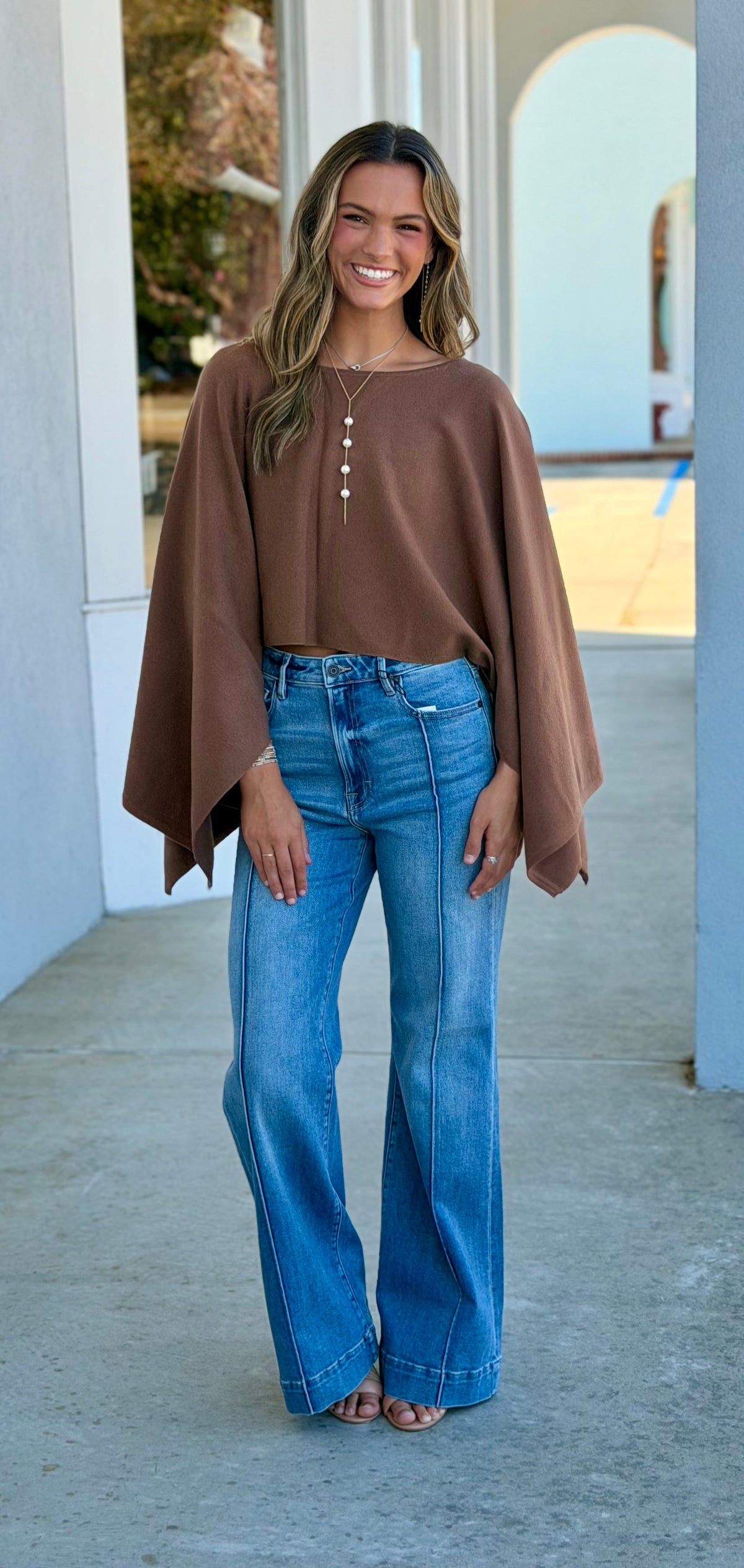 Brown Poncho Wide Sleeve Sweater