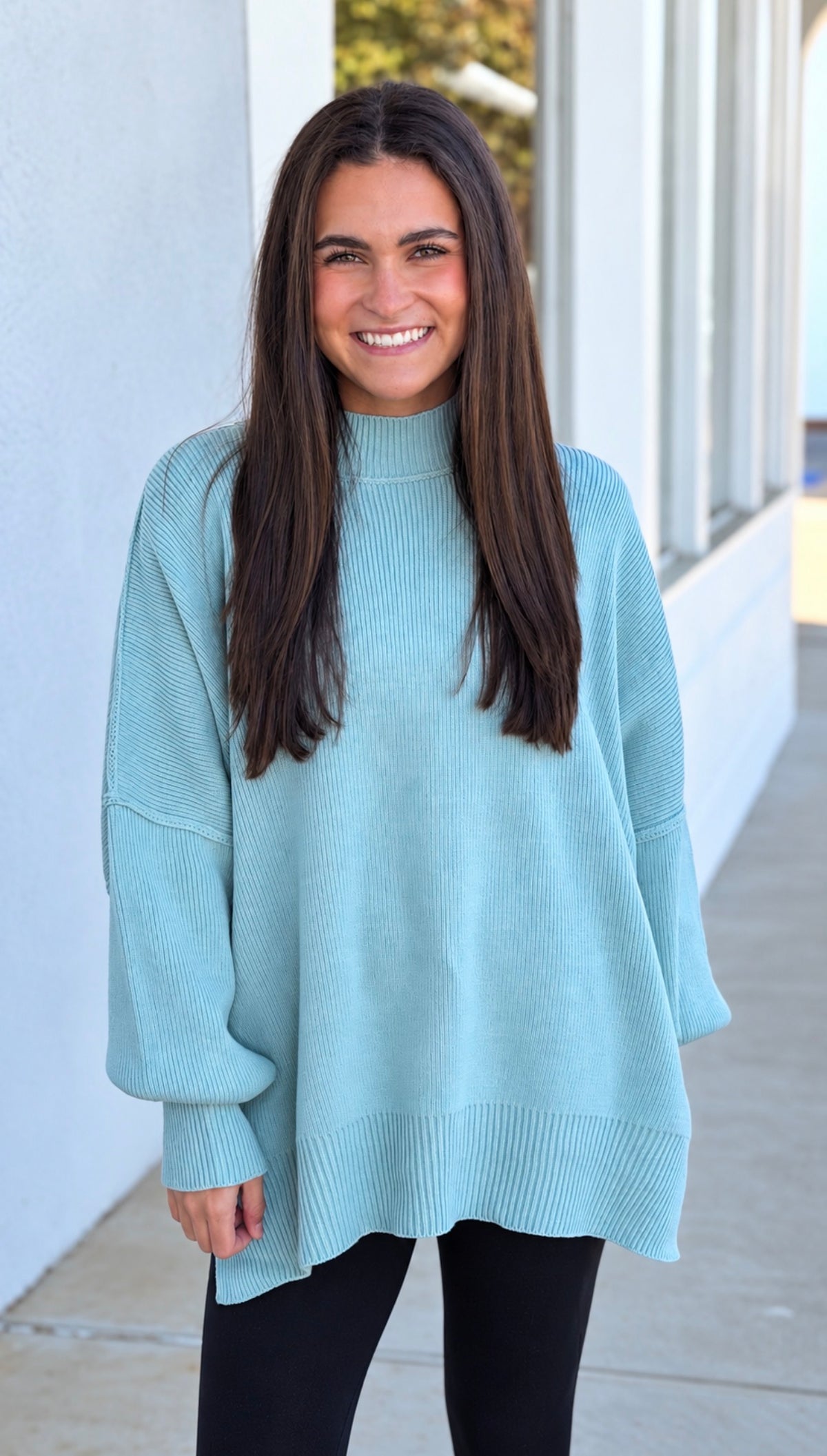 Side Slit Oversized Sweater, Sea Angel
