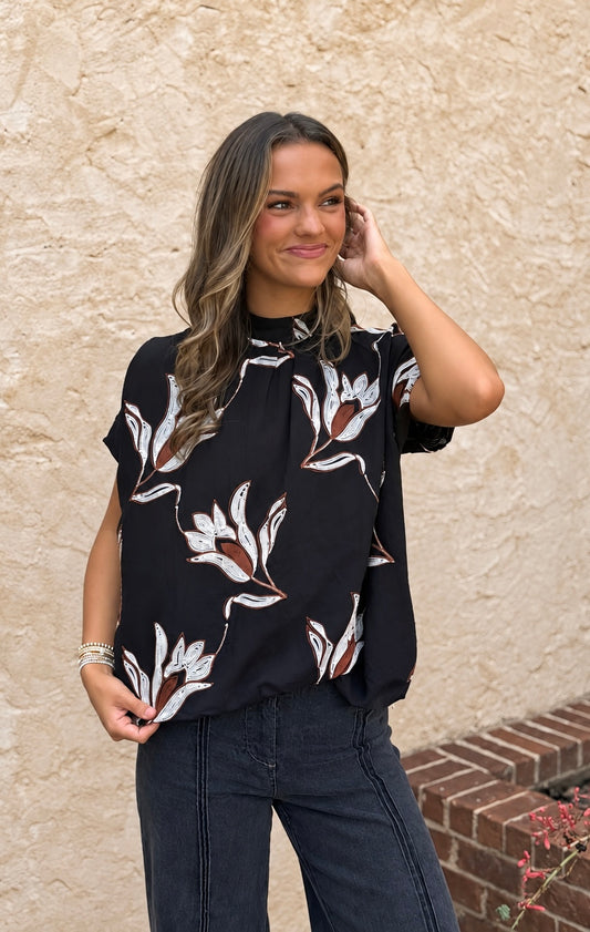 Embroidered Floral Blouse, Black