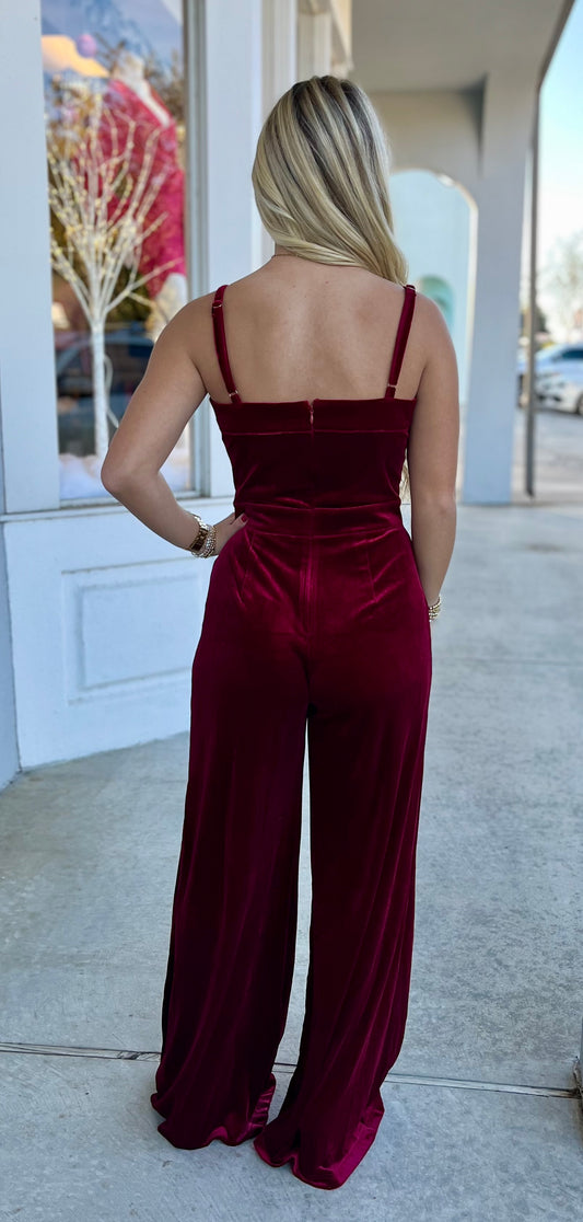 Wine Velvet Jumpsuit