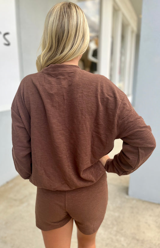 Slub Pullover & Shorts SET, Brown