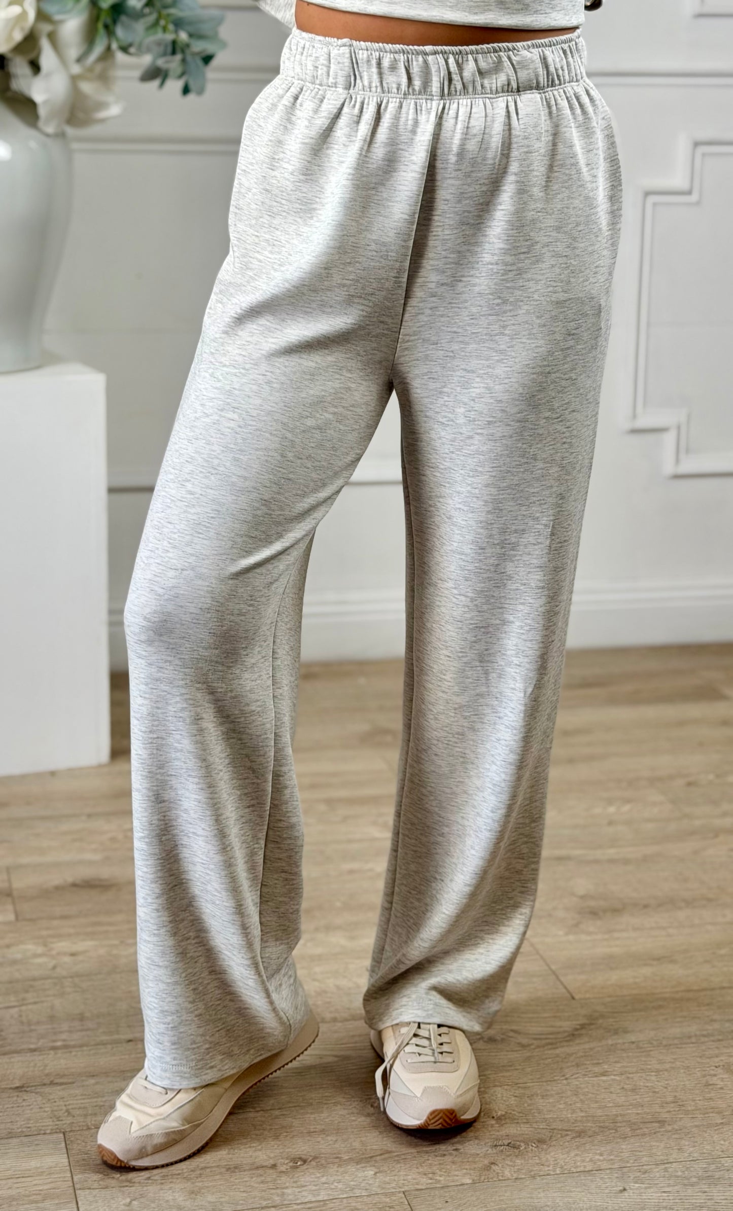 Elastic Waist Scuba Pants, Ash Grey