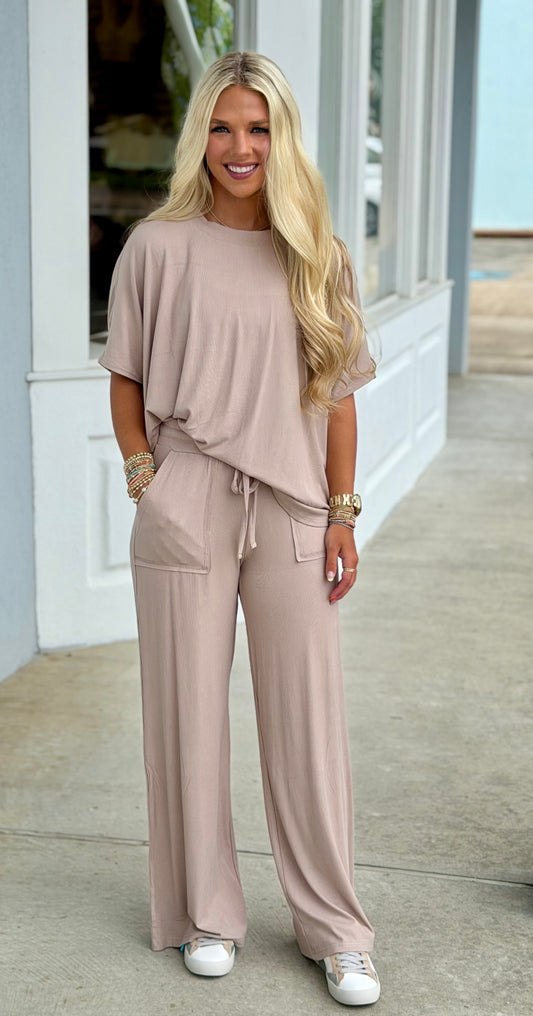 Ribbed Rayon Top & Pants SET, Ash Mocha