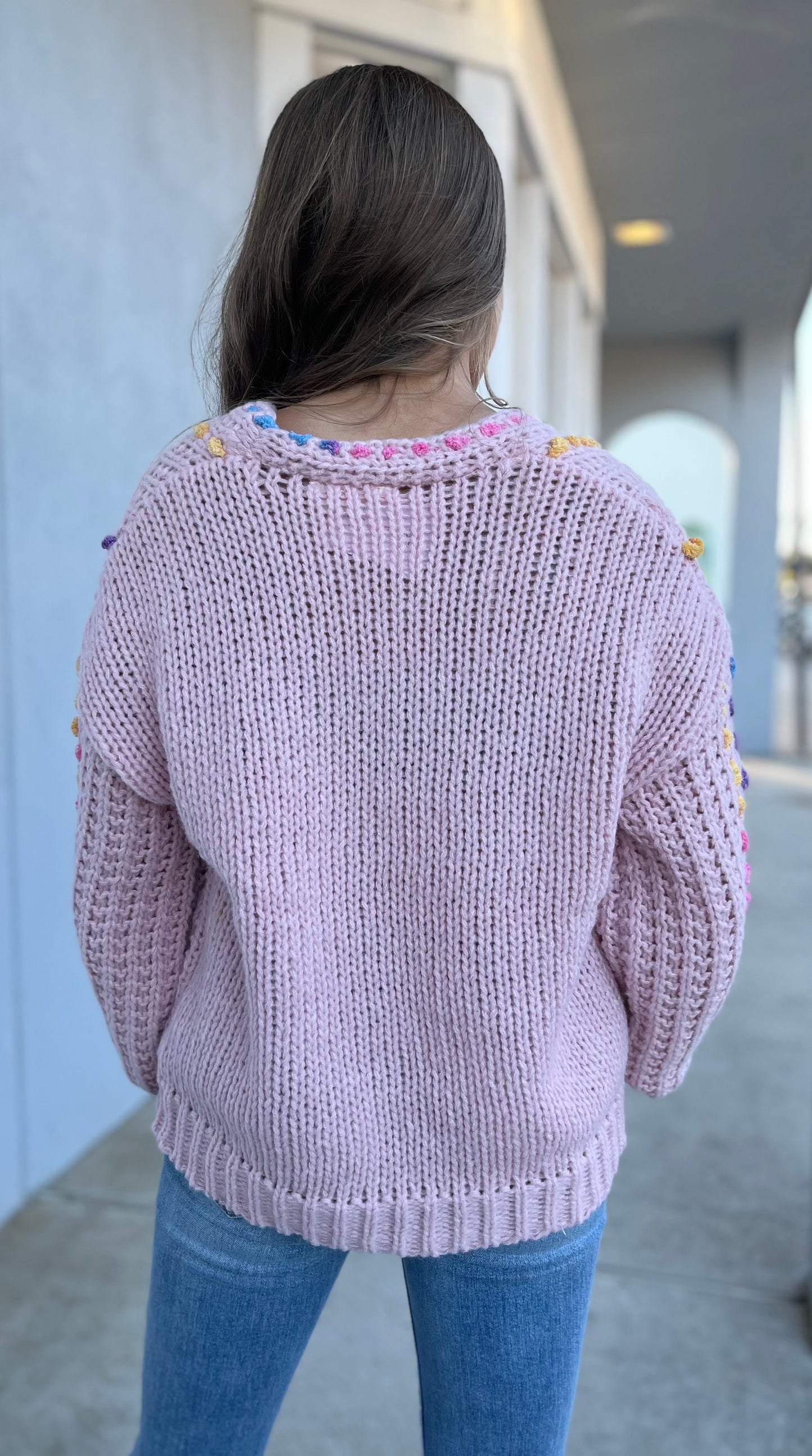 Lt Pink Multicolor Stitch Sweater