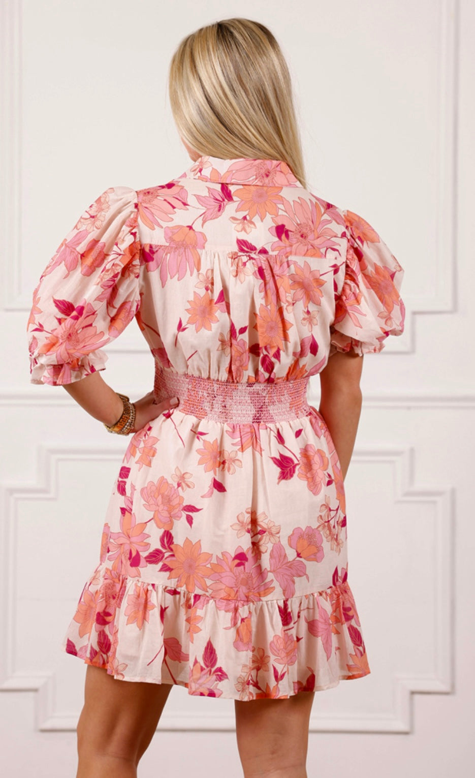 Pink Multi Smocked Waist Mini Dress
