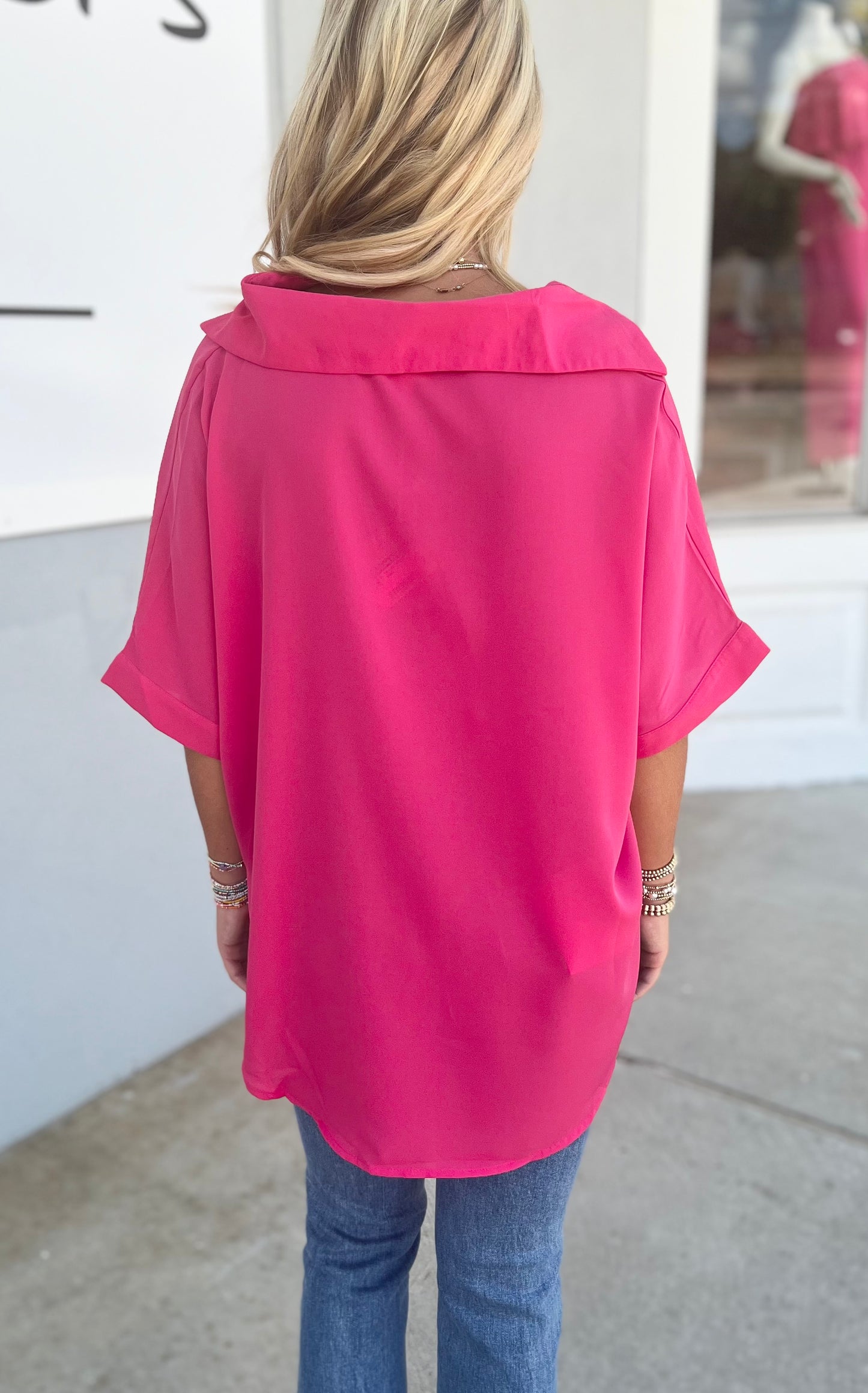 Fuchsia V Neck Silky Top