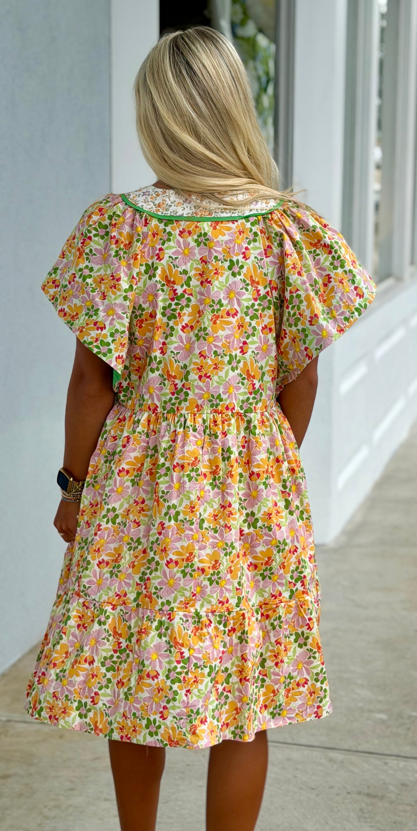 Green Mix Floral Tiered Dress