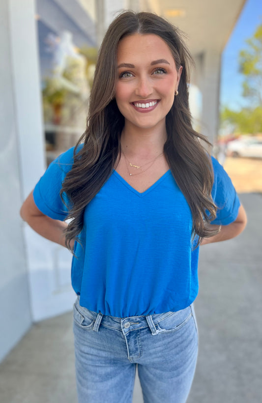 V Neck Bodysuit , French Blue
