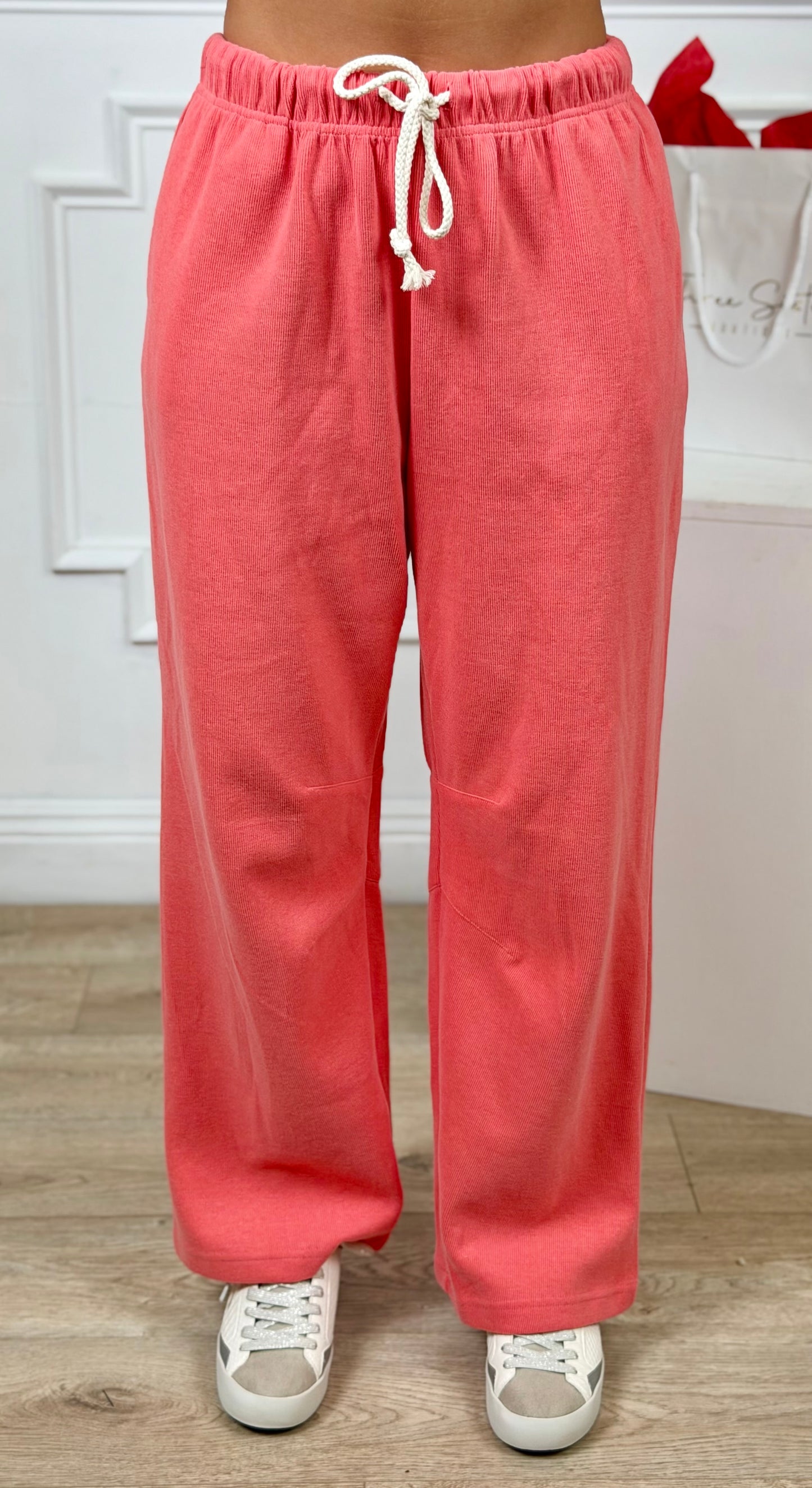 Knit Drawstring Pants, Guava