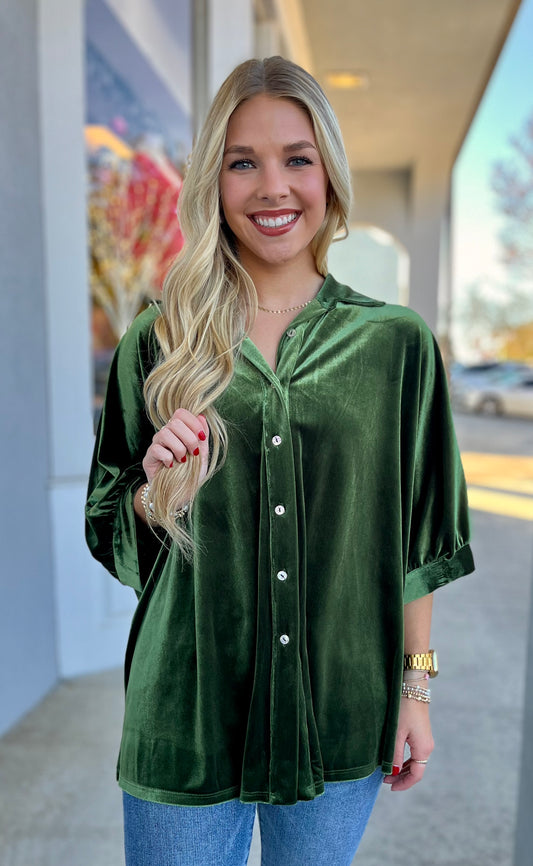 Olive Velvet Button Down