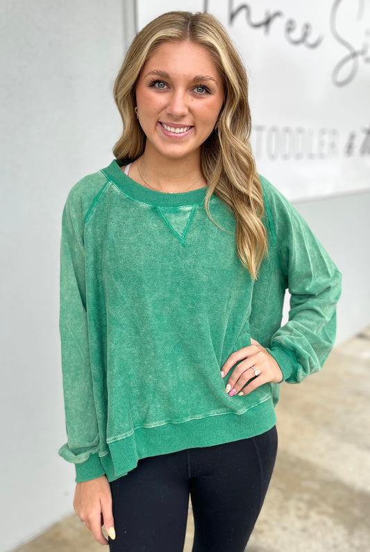 Green French Terry Mineral Washed Oversized Top