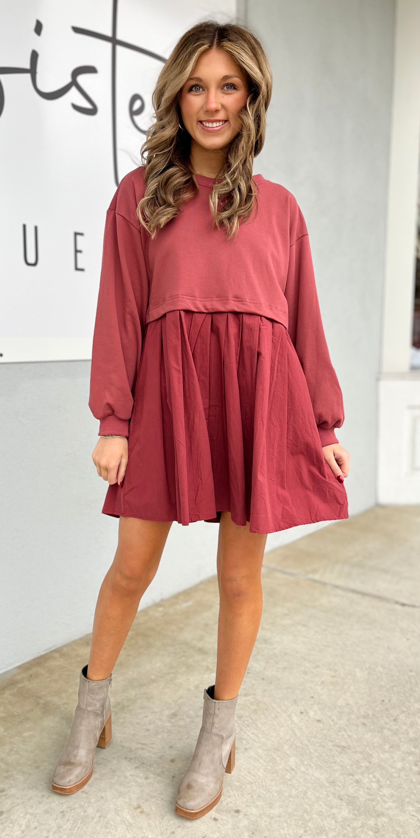 Wine Pleated Dress