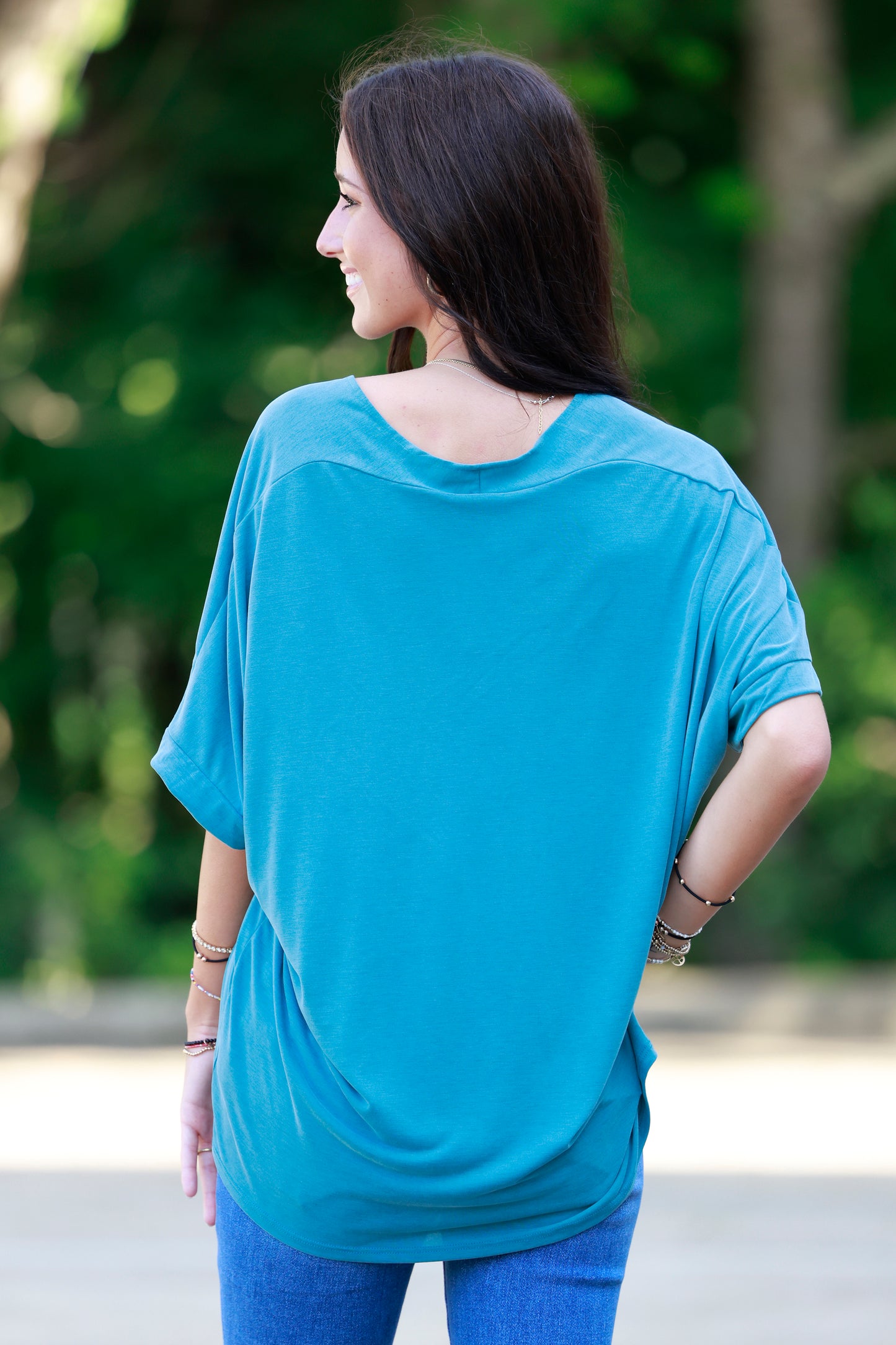 Teal Soft Boxy V Neck Top