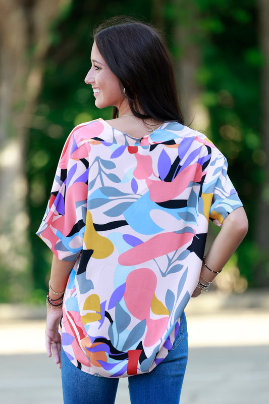 Tropical Print Boxy V Neck