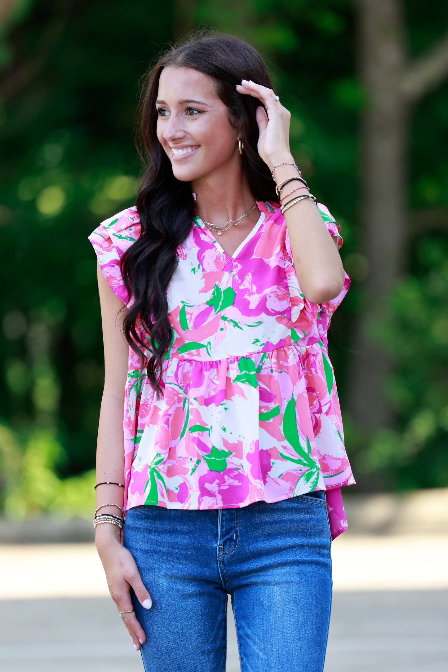 Pink Mix Print Baby Doll Top