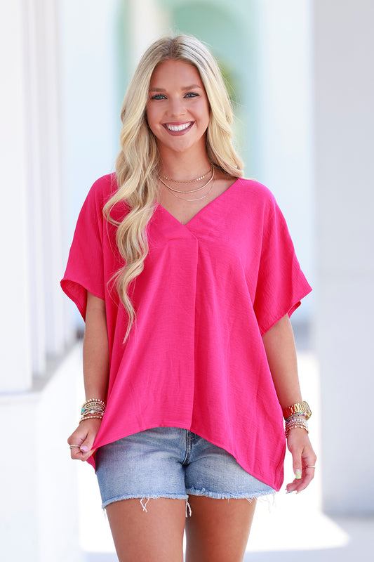 Hot Pink V Neck