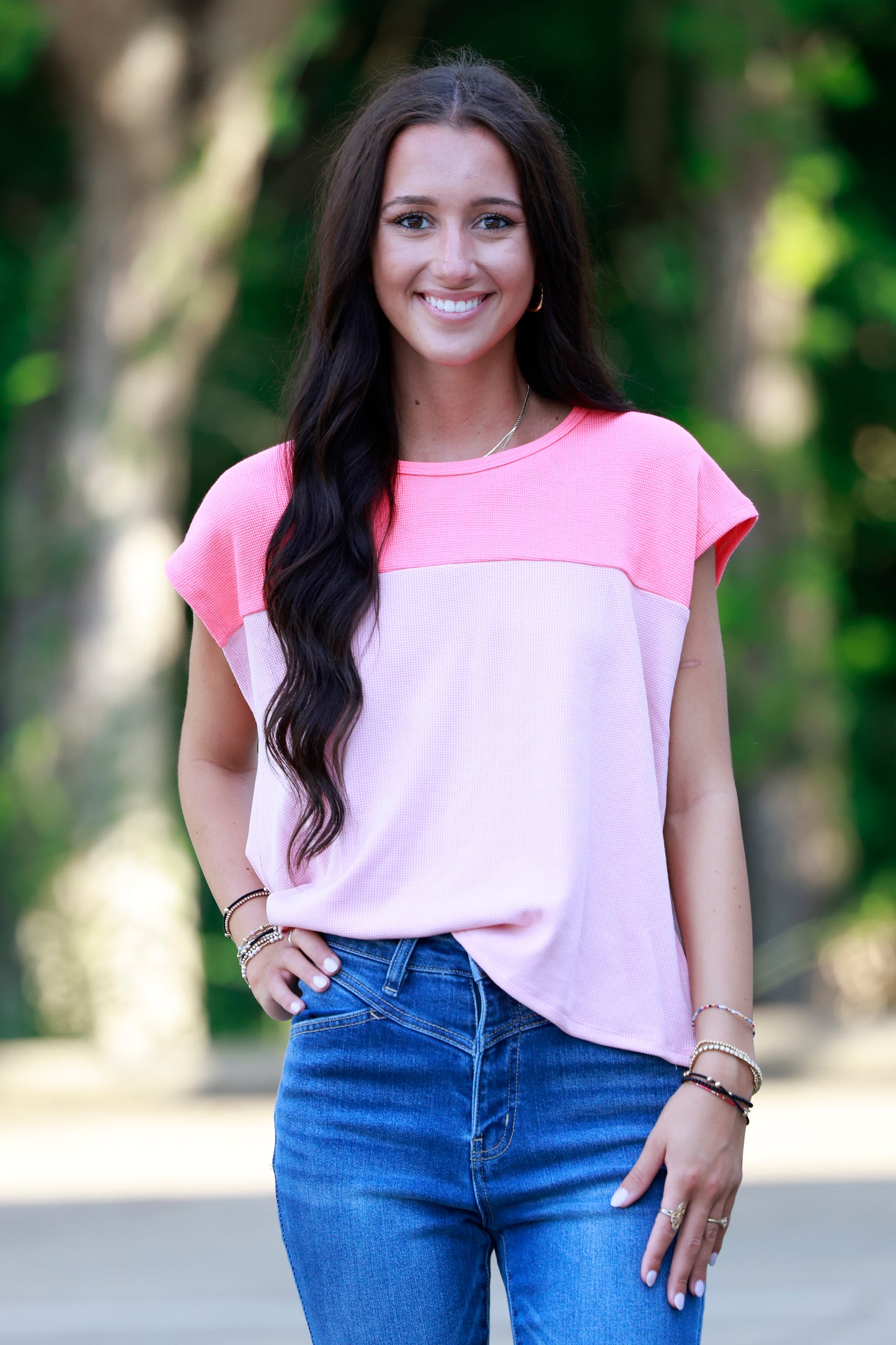 Neon Pink/Blush Color Block Top