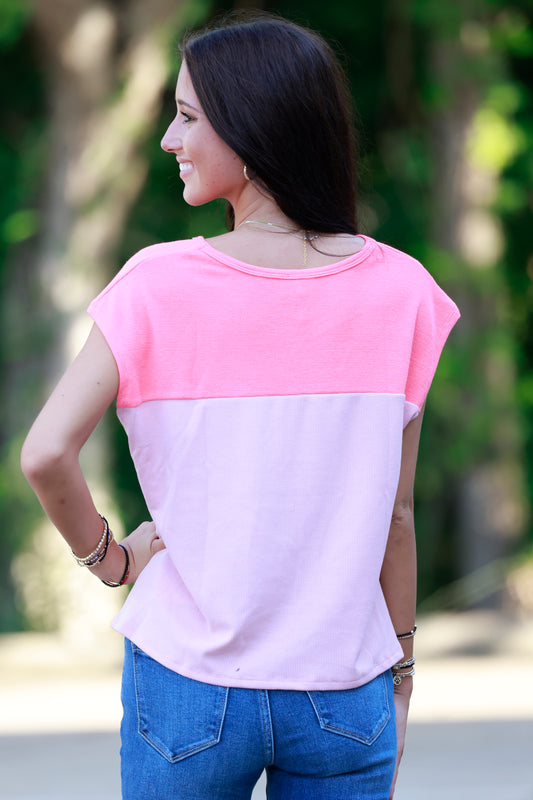 Neon Pink/Blush Color Block Top