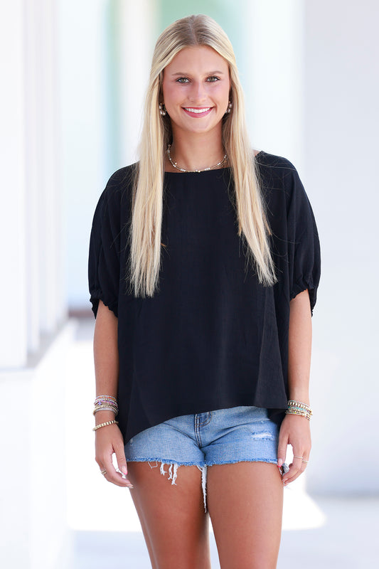 Black Elastic Sleeve Blouse