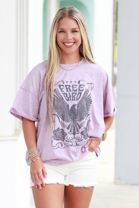 Lavender Washed Free Bird Tee