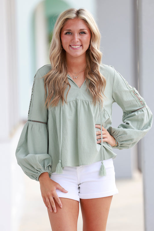 Sage Green Long Sleeve Blouse