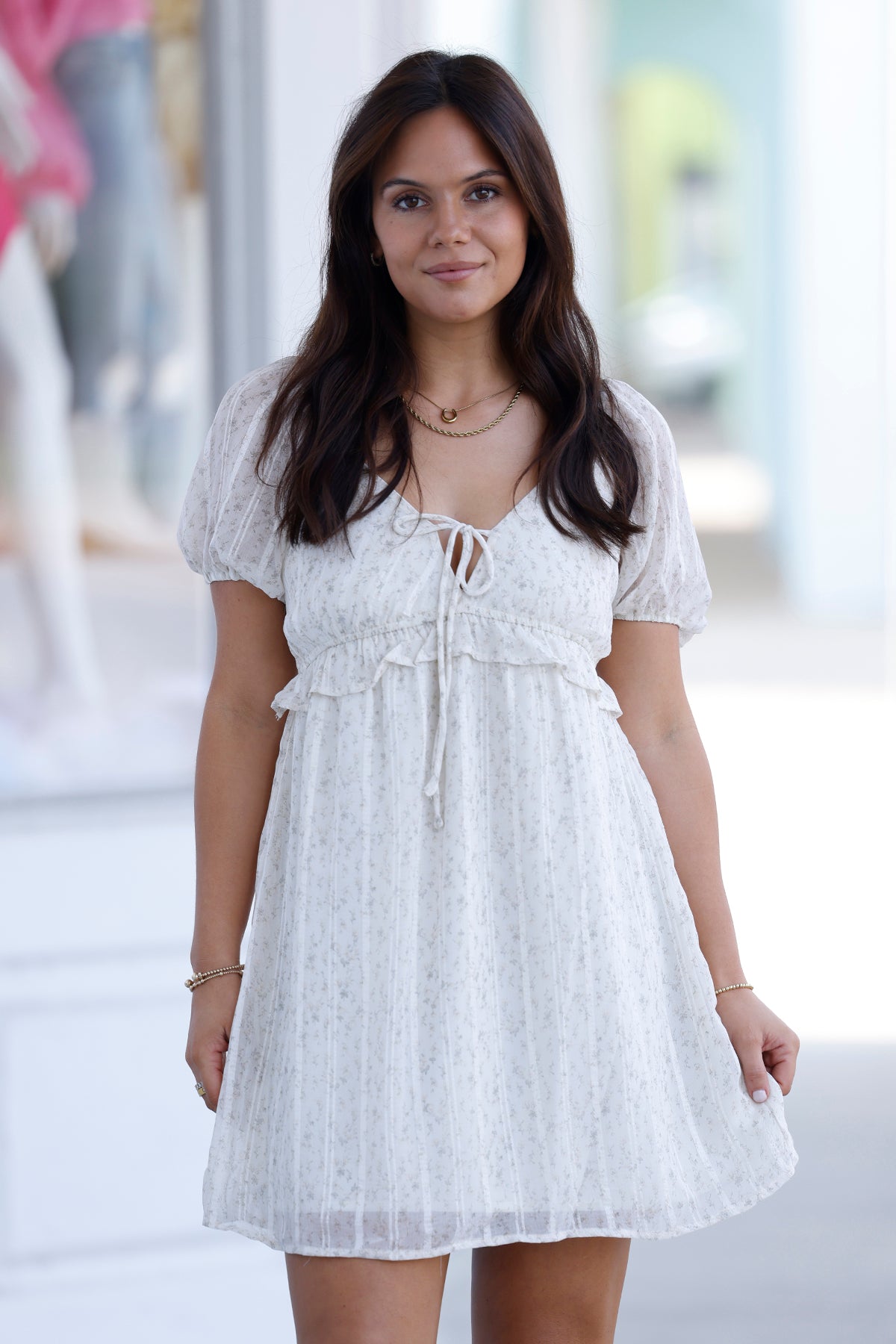 Cream/Sage Floral Dress