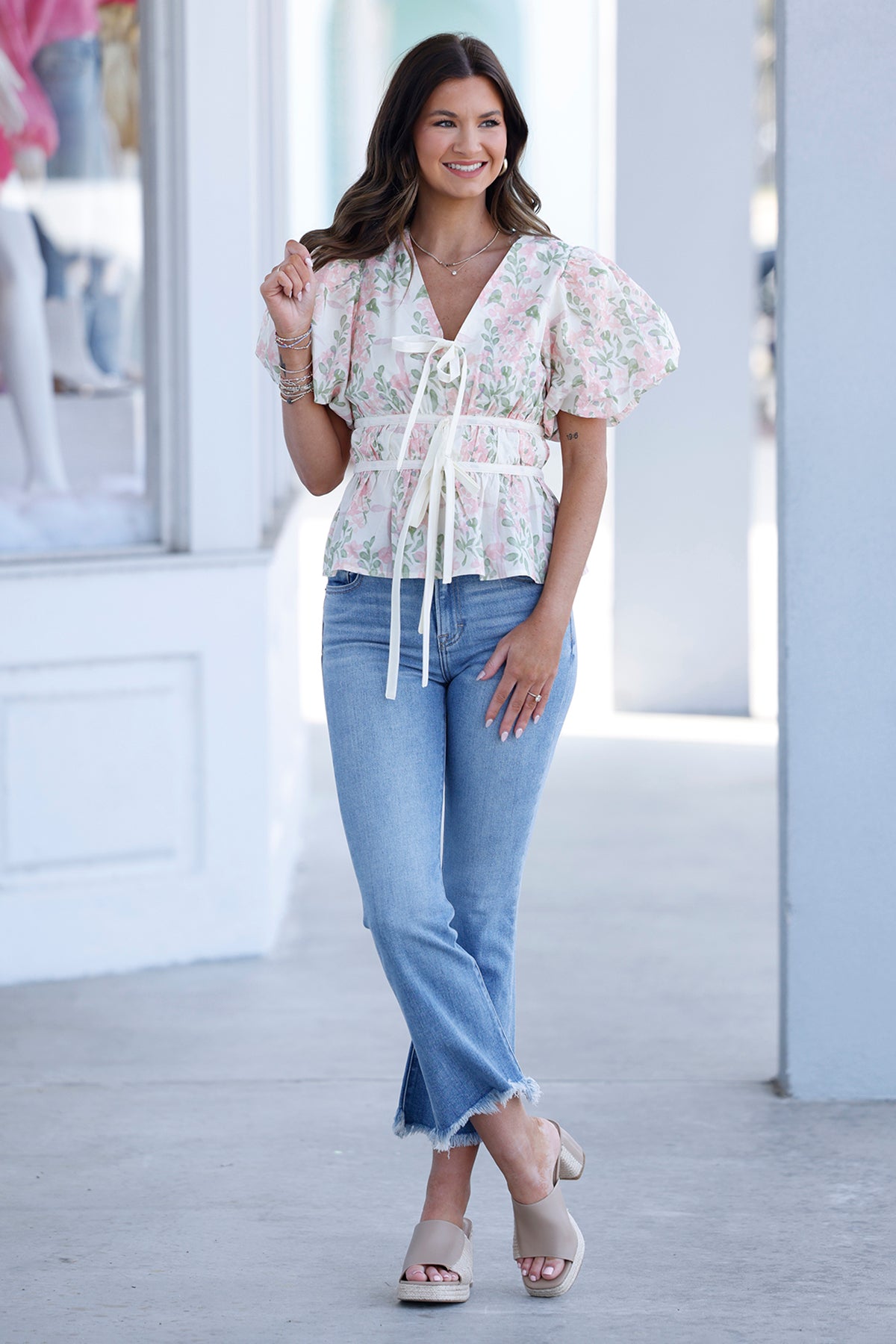 Pink Floral Puff Sleeve Top