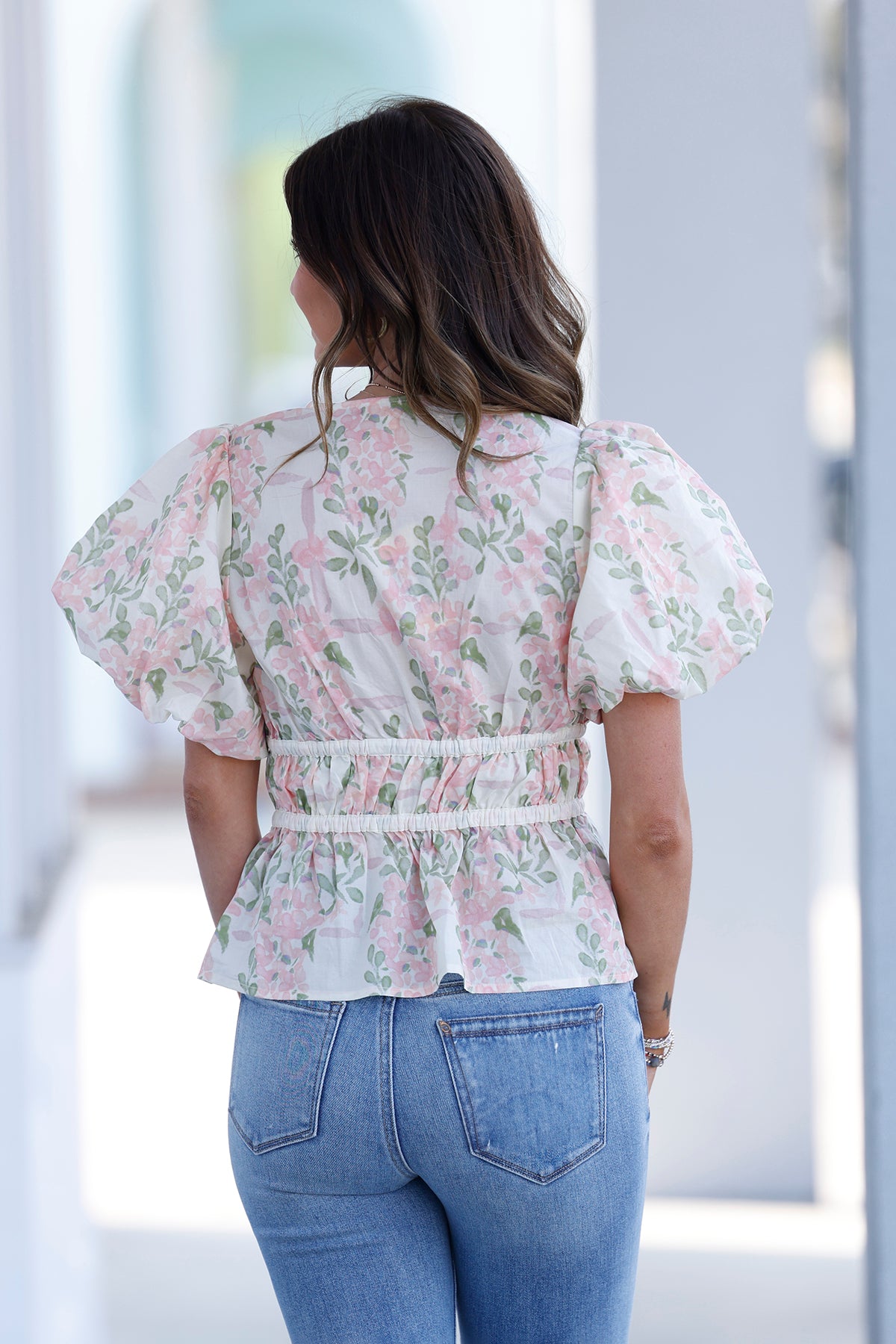 Pink Floral Puff Sleeve Top